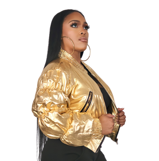 PRETTY POLISHED CROP JACKET GOLD