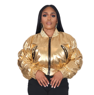 PRETTY POLISHED CROP JACKET GOLD