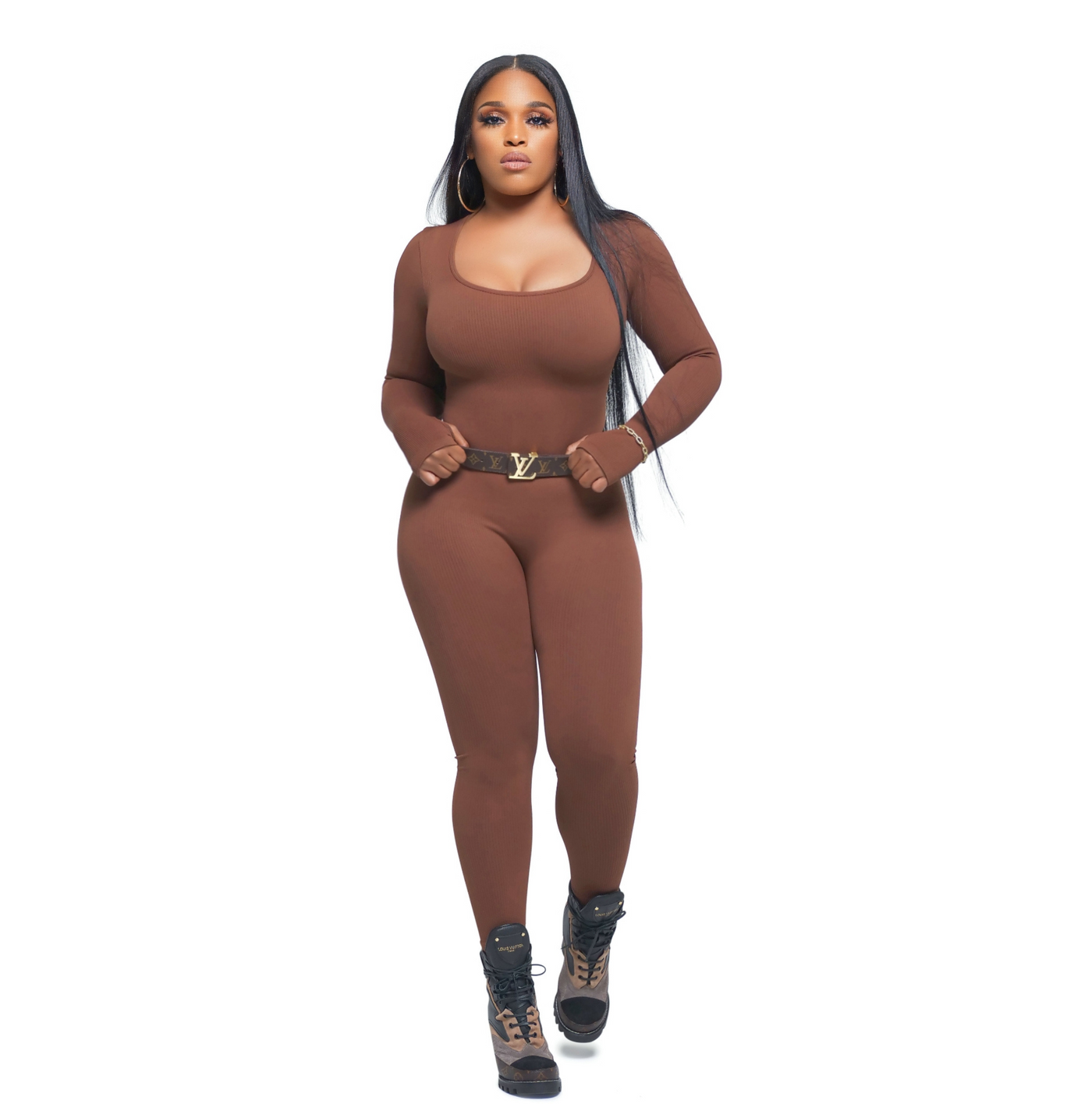 SHE STACKED JUMPSUIT BROWN