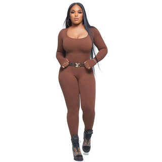 SHE STACKED JUMPSUIT BROWN